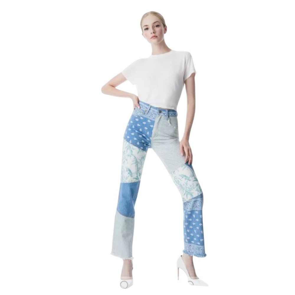 Alice + Olivia Amazing High Rise Patchwork Jeans Sz 25 - Picture 3 of 14